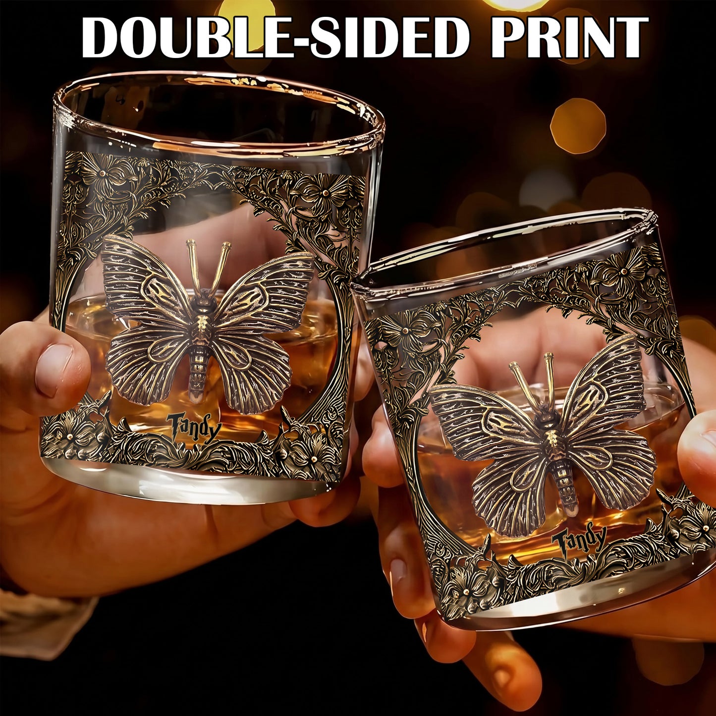 Personalized Butterfly Whiskey Glass - Custom Elegant Barware Gift