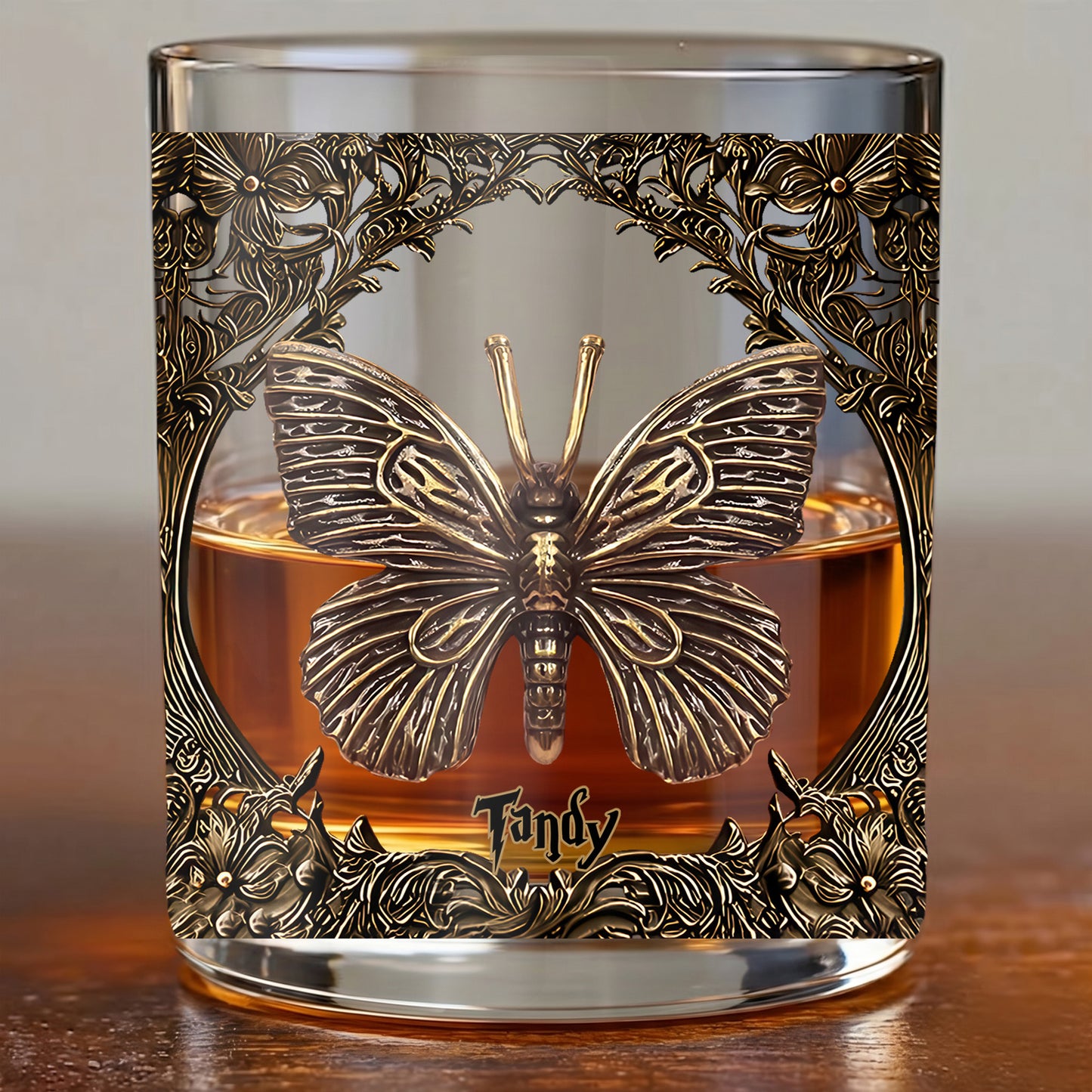 Personalized Butterfly Whiskey Glass - Custom Elegant Barware Gift